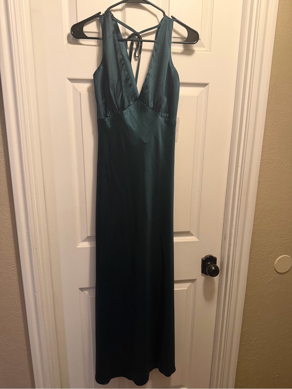 Emerald Sundae Emerald color Satin V-Neck Midi Dress